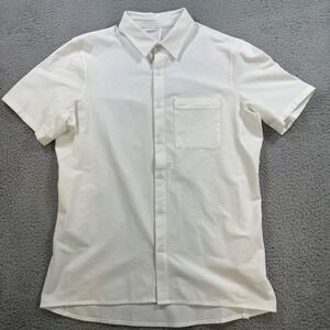 Lululemon Men Short Sleeve Button Up Shirt White Athleisure Casual Size M